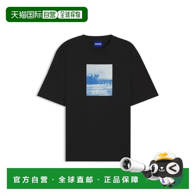 自营hugo bossPrinted-artwork T-shirt in cotton jersey - blac