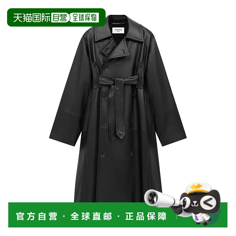 香港直邮Saint Laurent 深 V 领小羊皮长款大衣 845606YC2GA