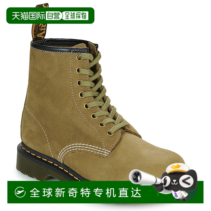 欧洲直邮dr. martens 女士卡其色皮革8孔复古时尚baida休闲马丁靴