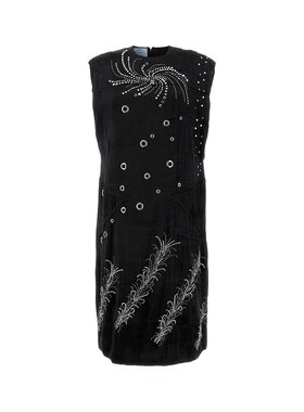 潮奢 Prada 普拉达 女士 黑色天鹅绒连衣裙 P3M43RSOOO14YR