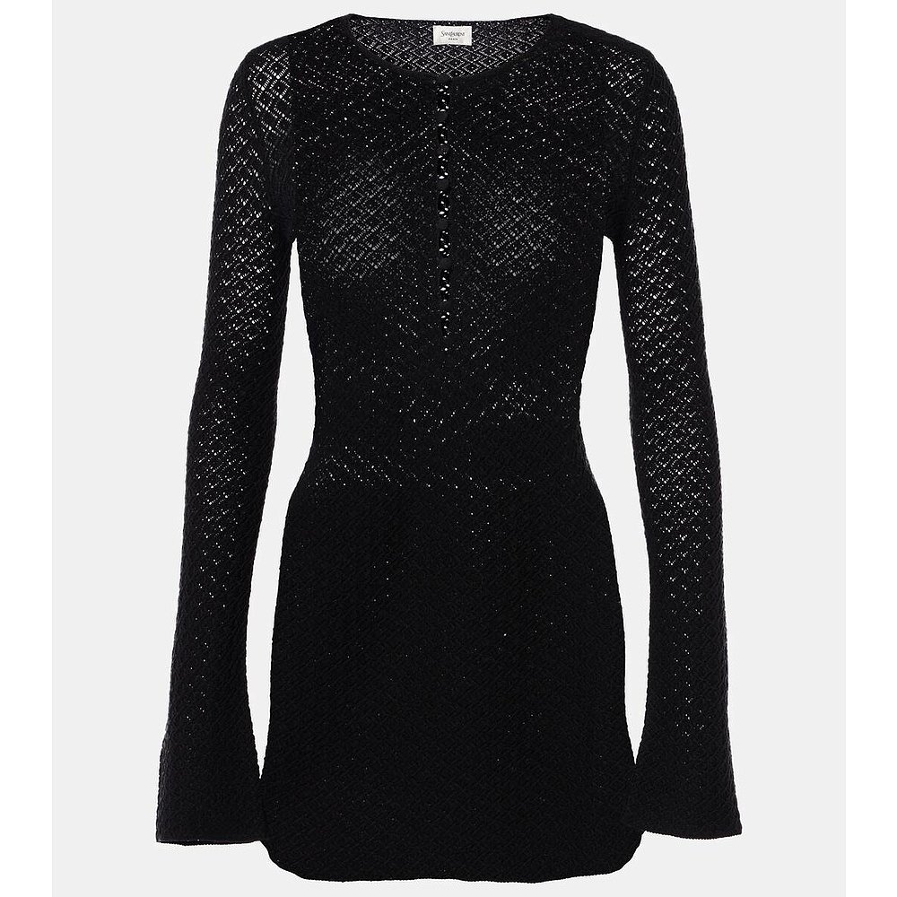 Saint Laurent 圣罗兰 女士 羊毛混纺钩花迷你连衣裙 001124