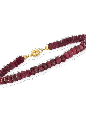 自营Ross-Simons 红宝石珠手链配 14 克拉黄金磁性扣环 - 7 英寸