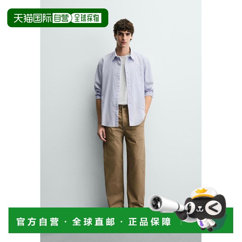 日本直邮Zara条纹图案带口袋衬衫长袖