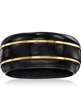 【美国奥莱】直发 Ross-Simons 黑色翡翠戒指配 14kt 黄金 黑色