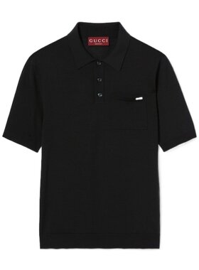 GUCCI 男士POLO衫 824124XKEP11070 SS2025 黑色 短袖针织Polo衫