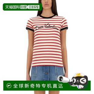 自营 valentino条纹棉质针织T恤 红色 美国奥莱直发新款