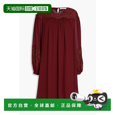 1h可退 香港直邮chloe 女士 凸纹蕾丝拼接乔其纱迷你连衣裙 CHS22