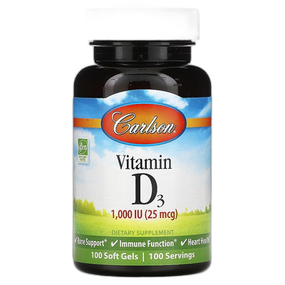 香港直邮Carlson,维生素 D3，25 微克（1,000 国际单位），100 粒