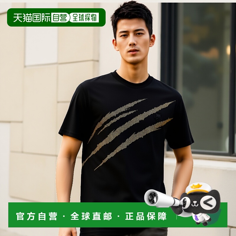 自营 plein sport棉T恤圆领SS Lamina Scratch-黑色/浅金色 美国