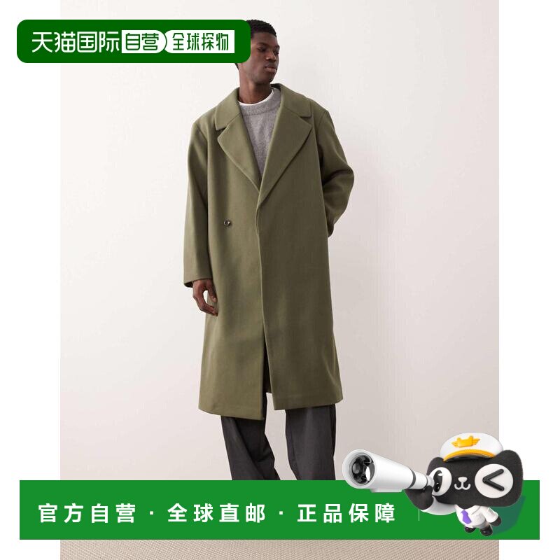 1h可退 香港直邮ASOS 男士 look 设计羊毛长款大衣(卡其色)