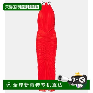褶皱挂脖中长连衣裙 1h可退 女士 香港直邮Mugler red红色 穆勒