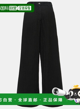 1h可退 香港直邮The Row 女士 Chan 棉质灯芯绒阔腿裤 black黑色