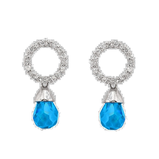自营 GENEVIVE 纯银蓝色托帕石方晶锆石泪珠耳环 美国奥莱直发