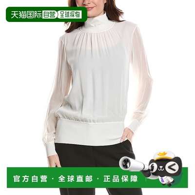 自营Lafayette 148 New York Turtleneck Silk Blouse - white 美