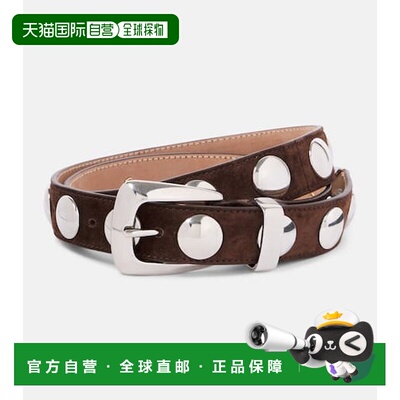 1h可退 香港直邮KHAITE 女士 Benny 铆钉绒面革皮带 brown棕色 舒