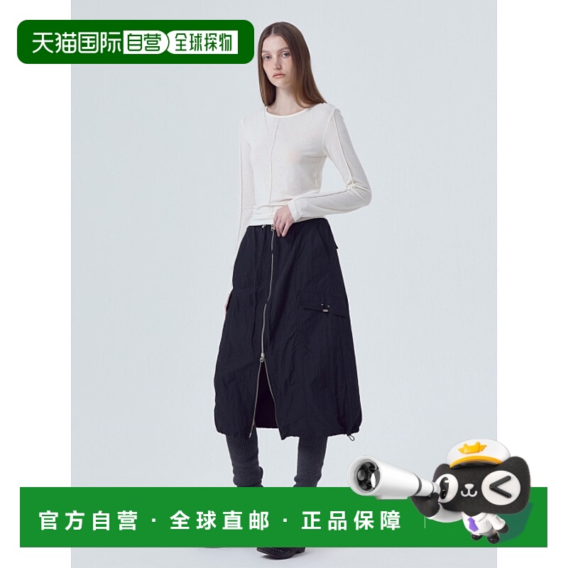 韩国直邮ETMON 女士半身裙SK140TFF09 Nylon Zipper Skirt Black