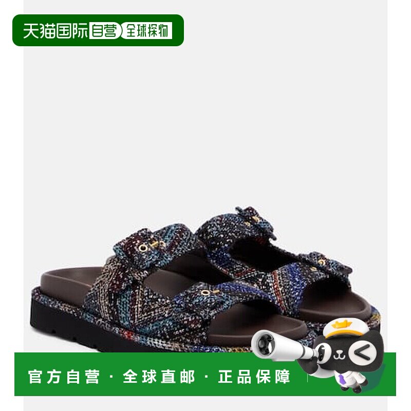 1h可退 香港直邮MISSONI 米索尼 女士 之字纹亮珠片皮质凉鞋