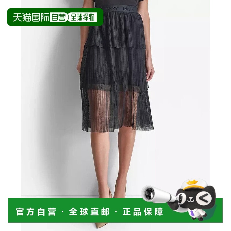 自营Dkny P4GG7XVT Skirt Women's Black Tiered Plisse Sheer El