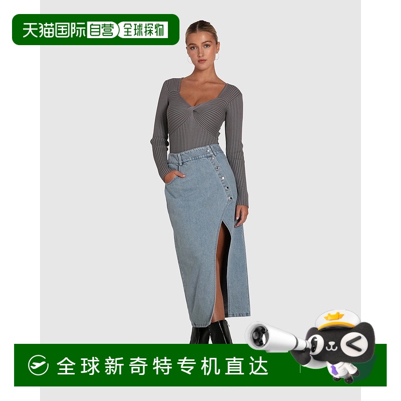自营 belle & bloom不能忘记你牛仔迷笛裙-石灰色 美国奥莱直发