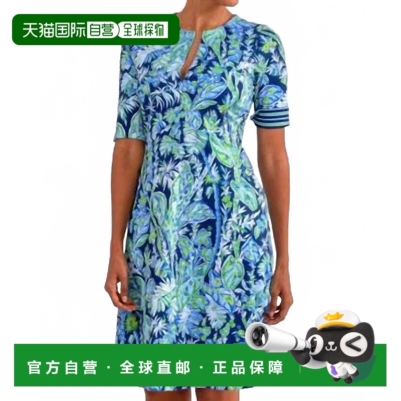 自营gretchen scott复古藤蔓风格的斜纹短袖连衣裙 美国奥莱直发