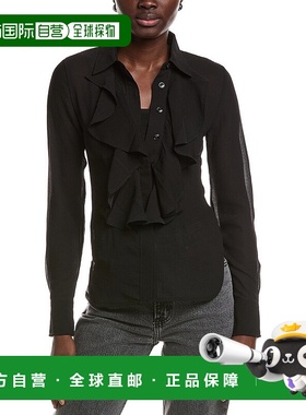 自营GANNI Chiffon Ruffle Shirt - black 美国奥莱直发