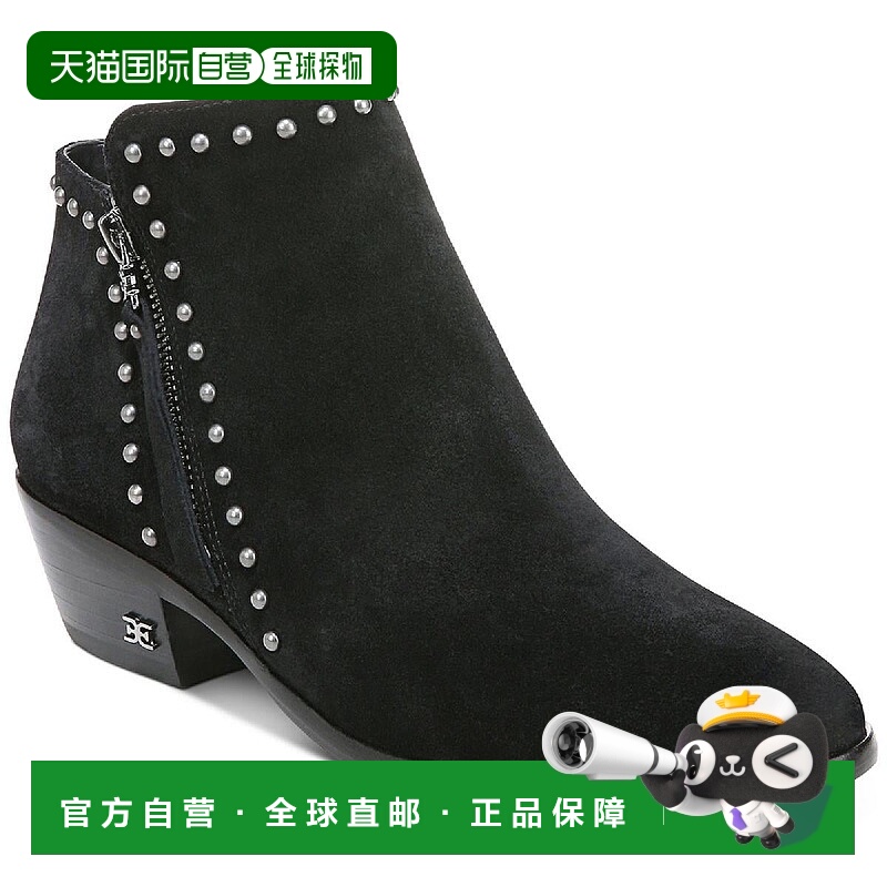 自营sam edelmanPaola女式绒面圆头踝靴-黑色绒面 美国奥莱直发