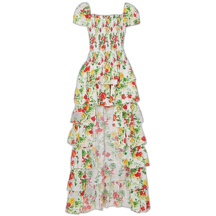 自营Caroline Constas 女士 Margo 镂空连衣裙长袍 黄红白花 - 多