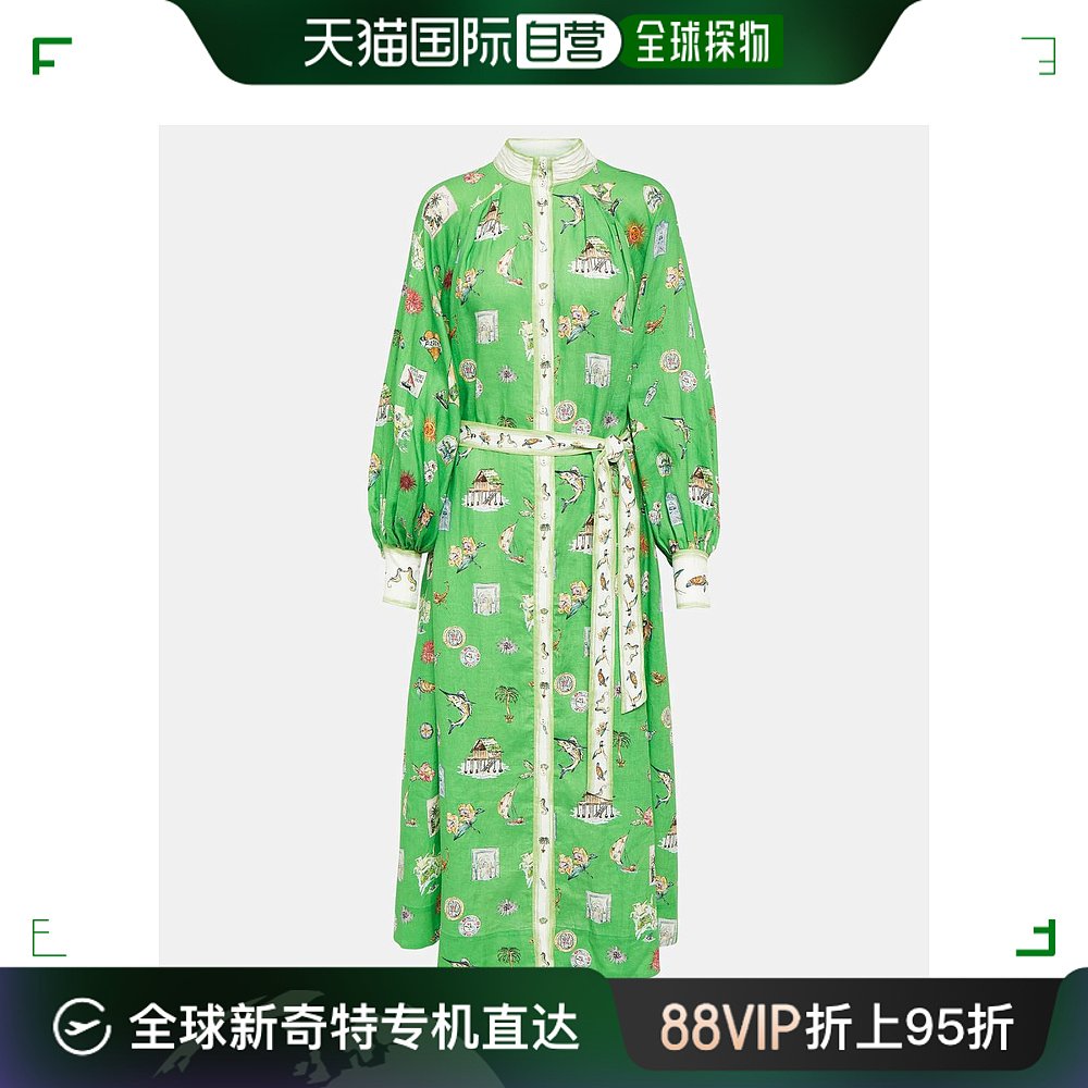 香港直邮潮奢 ALÉMAIS 女士 印花亚麻中长连衣裙 004230 女装/女士精品 连衣裙 原图主图