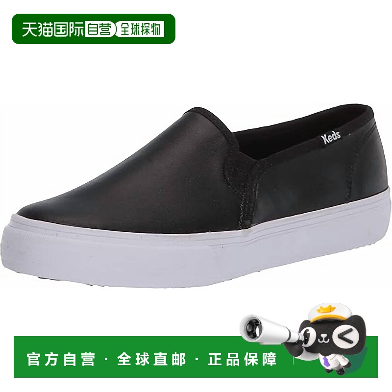 自营 keds黑色女式双层皮革滑套鞋 美国奥莱直发女鞋一脚蹬布鞋