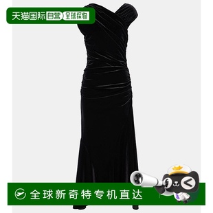 女士 1h可退 甘尼 香港直邮潮奢 不对称褶皱天鹅绒中长连衣 GANNI