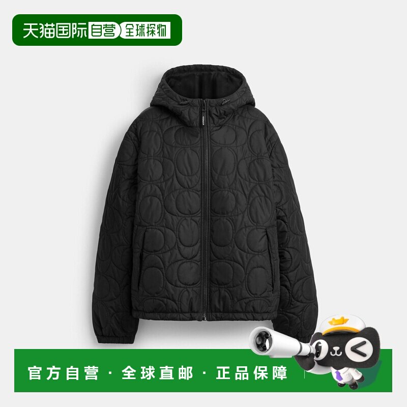 自营欧洲直邮Coach蔻驰 男士黑色标志性绗缝羽绒服