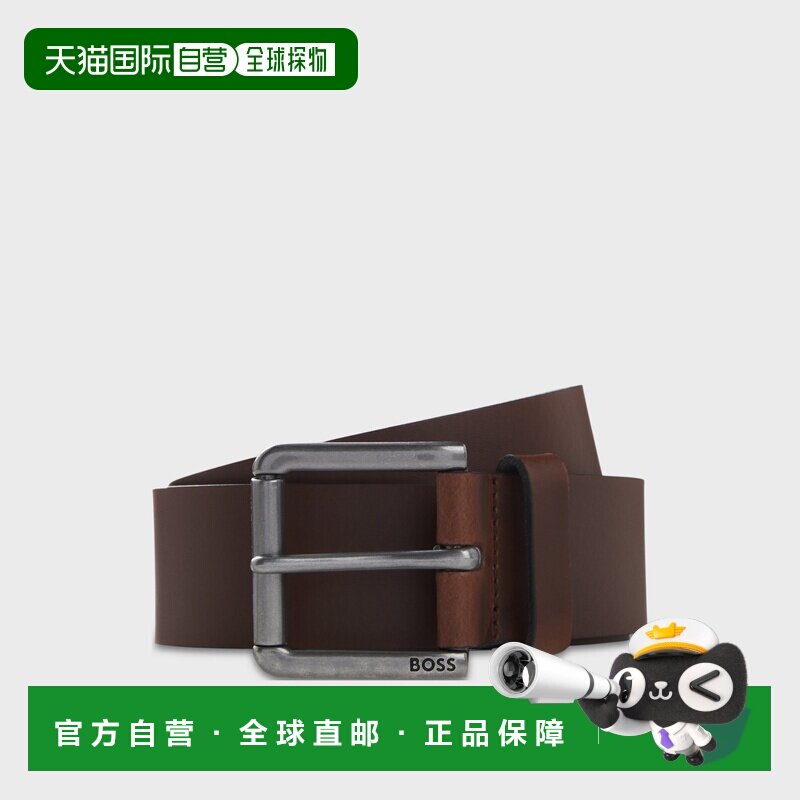 欧洲直邮自营HUGO BOSS雨果 男士深棕色光滑皮革针扣休闲腰带皮带