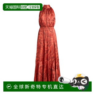 香港直邮Etro 女士 1h可退 艾特罗 red红色 印花缎面长款 连衣裙