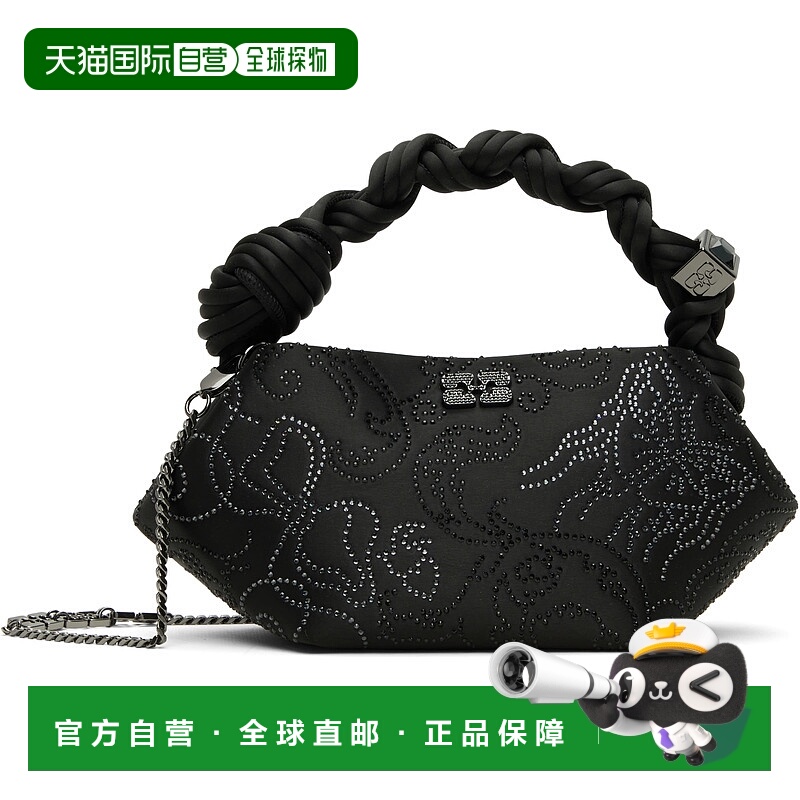 1h可退 香港直邮潮奢 GANNI 甘尼 女士 黑色迷你 Bou 手提包 A716