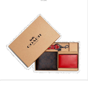 香港直邮COACH蔻驰印花短款零钱包礼盒装男女通用C6790QBT牛皮