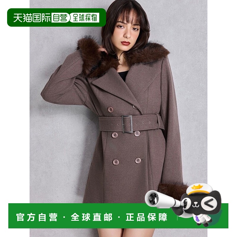 1h可退 日本直邮GYDA 女装 紧身皮草风格外套 可拆卸毛领 半身腰