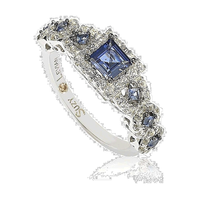 自营 Suzy Levian 纯银 Assher 切割蓝宝石和钻石口音新娘订婚戒