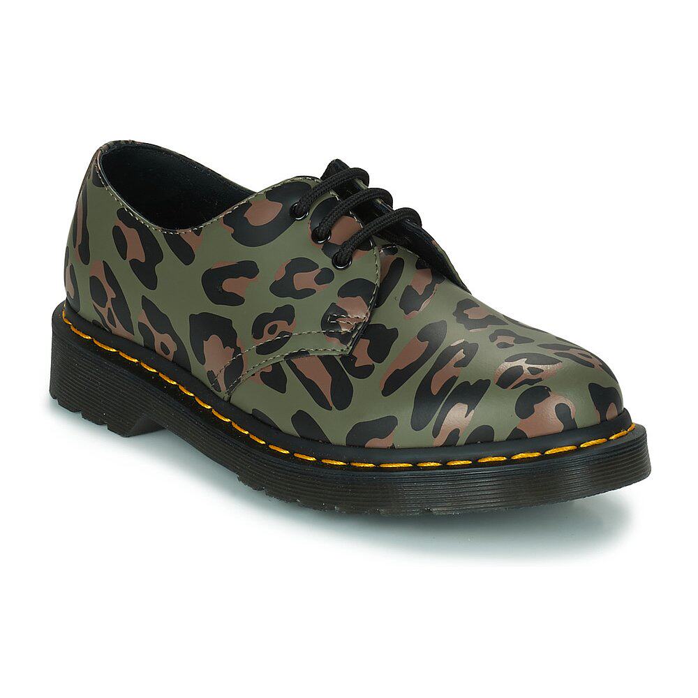 欧洲直邮dr. martens 女士绿色豹纹皮革复古时尚休闲系带马丁单鞋