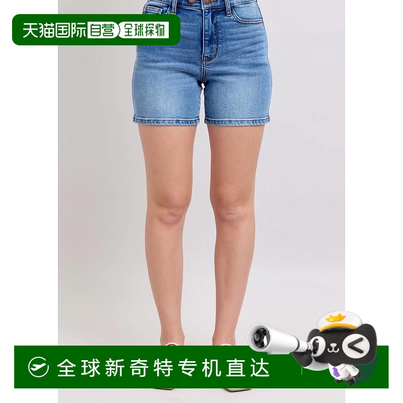 自营 judy blue高腰中长款爸爸牛仔短裤中洗-中洗 【美国奥莱】直