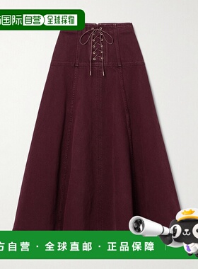 1h可退 香港直邮潮奢 ULLA JOHNSON 女士 Estelle 系带牛仔中长半