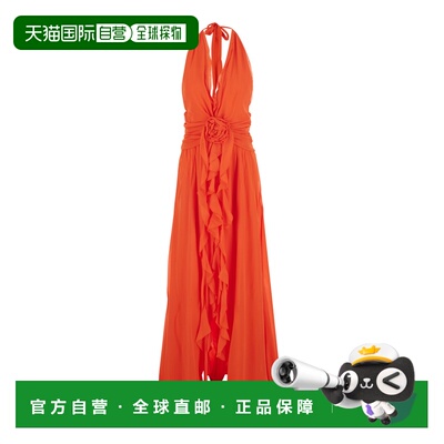 香港直邮潮奢 Blumarine 蓝色情人 女士 'GEORGETTE DRESS' 长款V