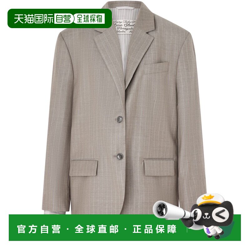 自营欧洲直邮ACNE STUDIOS 女士暖灰色羊毛条纹长款西装外套图片