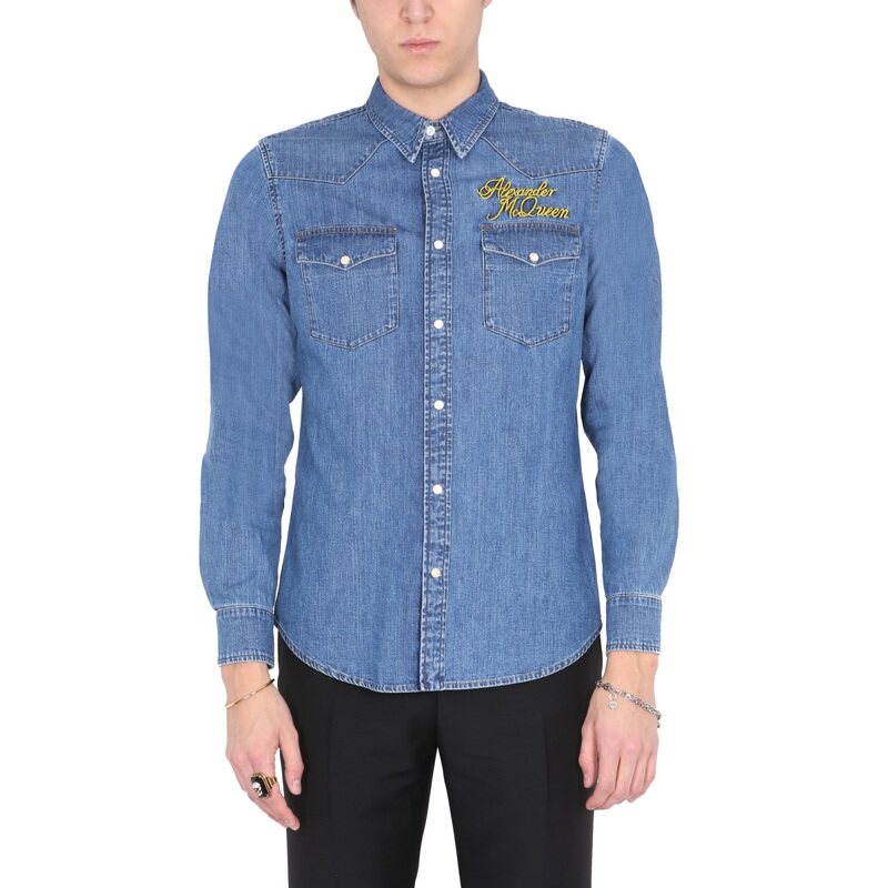 mcqueen 亚历山大·麦昆 男士 logo刺绣牛仔衬衫 687568QSY65