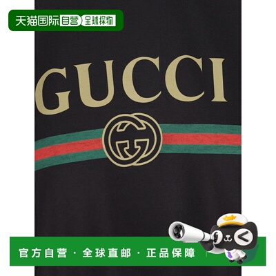 香港直邮GUCCI 女士T恤 865015XJHUF1152 CO 黑色 印花棉质针织真