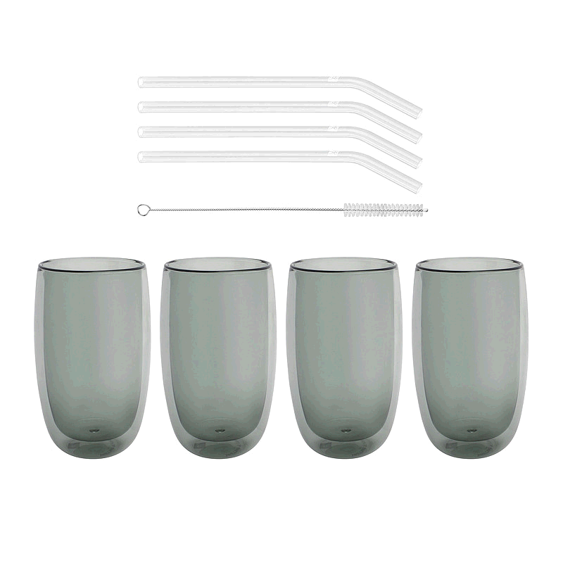 自营ZWILLING Sorrento 8 件式双层拿铁玻璃和吸管套装 美国奥莱