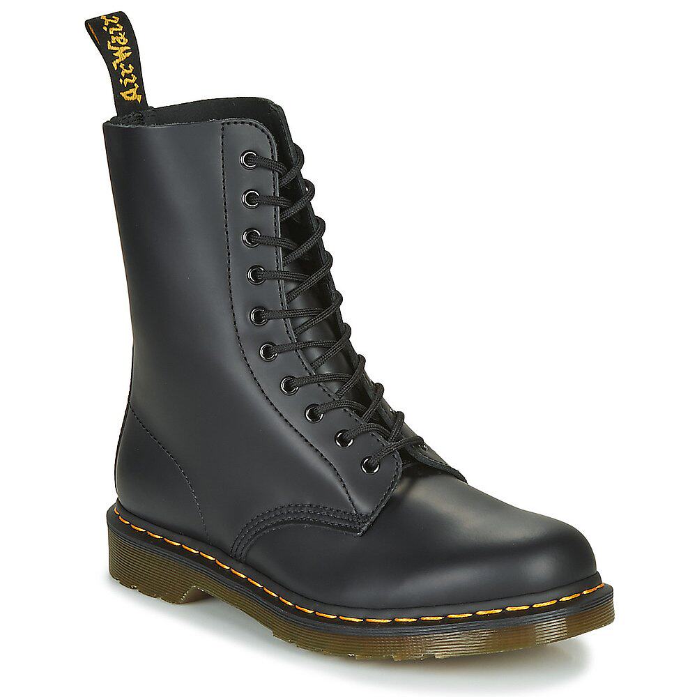 欧洲直邮dr. martens 女黑色光面皮革平底10孔时尚休闲百搭马丁靴