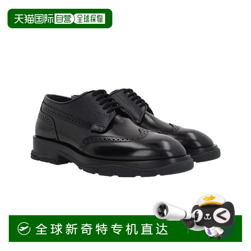 香港直邮ALEXANDER MCQUEEN 男士黑色正装鞋 圆头系带正装鞋