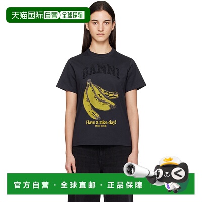 1h可退 香港直邮GANNI 甘尼 女士 黑色 Banana Graphic T 恤 T423