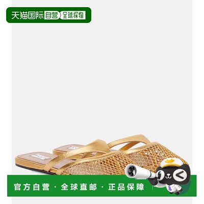 香港直邮Alaia 女士 Infradito 皮质网眼凉拖 metal金属色 舒适时