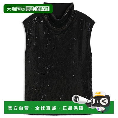 自营bossFunnel-neck top with sequin embellishments - black